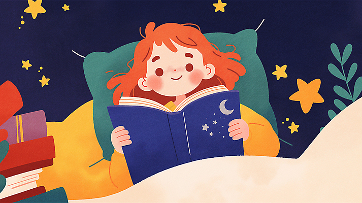 JPG 여자 어린이 일러스트 베개 밤하늘 동화 이야기 한명 소녀 상반신 책 독서 방 침대 풀 상상력 소녀한명만 국내일러스트 AI일러스트 AI콘텐츠 식물 1 가구 침구 하늘 사람 야간 여자한명만 소녀만 파일형식