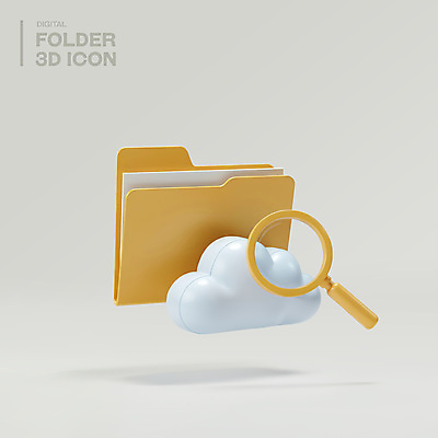 PSD 아이콘 돋보기 사람없음 3D아이콘 노란색 3D 디지털 문서 파일 폴더 구름모양 클라우드서비스 엘리먼트 편집3D 모양 컬러 디지털합성 서비스 파일형식 구름_자연