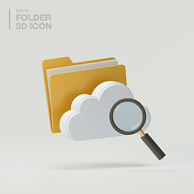 PSD 아이콘 돋보기 사람없음 3D아이콘 노란색 3D 디지털 문서 파일 폴더 구름모양 클라우드서비스 엘리먼트 편집3D 모양 컬러 디지털합성 서비스 파일형식 구름_자연