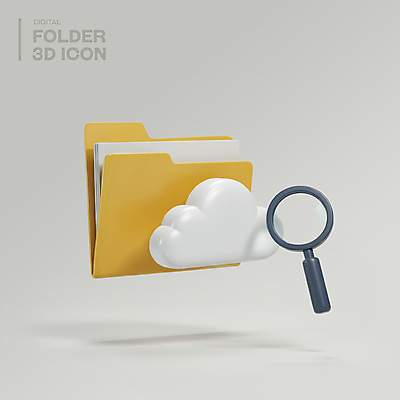PSD 아이콘 돋보기 사람없음 3D아이콘 노란색 3D 디지털 문서 파일 폴더 구름모양 클라우드서비스 엘리먼트 편집3D 모양 컬러 디지털합성 서비스 파일형식 구름_자연