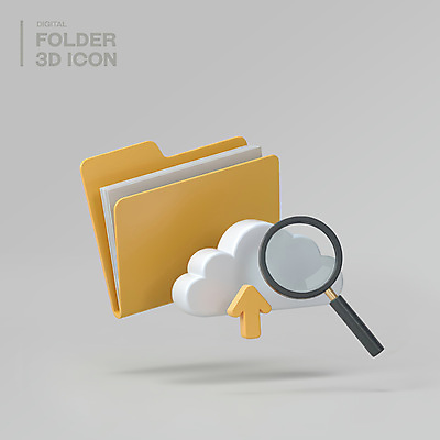 PSD 아이콘 돋보기 사람없음 3D아이콘 노란색 3D 디지털 문서 파일 폴더 구름모양 클라우드서비스 엘리먼트 편집3D 모양 컬러 디지털합성 서비스 파일형식 구름_자연