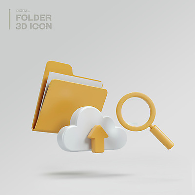 PSD 아이콘 돋보기 사람없음 3D아이콘 노란색 3D 디지털 문서 파일 폴더 구름모양 클라우드서비스 엘리먼트 편집3D 모양 컬러 디지털합성 서비스 파일형식 구름_자연