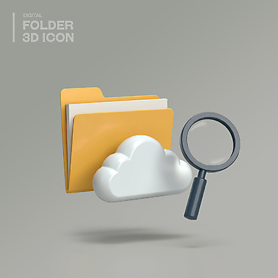 PSD 아이콘 돋보기 사람없음 3D아이콘 노란색 3D 디지털 문서 파일 폴더 구름모양 클라우드서비스 엘리먼트 편집3D 모양 컬러 디지털합성 서비스 파일형식 구름_자연