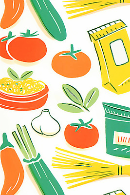 JPG 백그라운드 패턴 토마토 일러스트 고추 나뭇잎 마늘 사람없음 파스타면 미니멀 국내일러스트 AI일러스트 AI콘텐츠 잎 무늬 채소 파스타 면류 파일형식