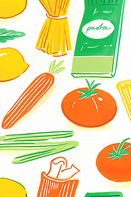 JPG 백그라운드 패턴 토마토 일러스트 파스타 사람없음 당근 레몬 미니멀 국내일러스트 AI일러스트 AI콘텐츠 무늬 채소 과일 뿌리채소 서양음식 파일형식