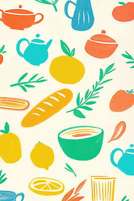 JPG 백그라운드 잎 패턴 오렌지 일러스트 주전자 사람없음 사과 바게트 찻잔 레몬 미니멀 국내일러스트 AI일러스트 AI콘텐츠 식물 빵 무늬 과일 주방용품 잔 파일형식