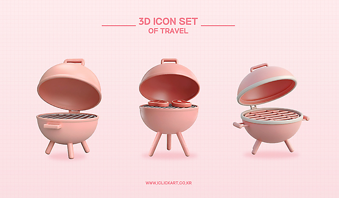PSD 아이콘 음식 분홍색 여행 요리 사람없음 3D아이콘 3D 캠핑 그릴 바비큐 편집3D 컬러 주방용품 레저 디지털합성 파일형식