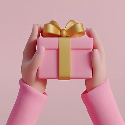 JPG 편집이미지 손 행복 리본 분홍색 들기 이벤트 신체부위 선물상자 3D 귀여움 축하 입체 편집3D AI컴퓨터그래픽 AI콘텐츠 감정 컬러 컨셉 모션 선물 사람 상자 디지털합성 파일형식