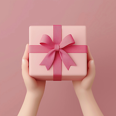 JPG 편집이미지 손 행복 리본 분홍색 들기 이벤트 신체부위 선물상자 3D 귀여움 축하 입체 편집3D AI컴퓨터그래픽 AI콘텐츠 감정 컬러 컨셉 모션 선물 사람 상자 디지털합성 파일형식