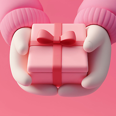 JPG 편집이미지 손 행복 리본 분홍색 들기 이벤트 신체부위 선물상자 3D 귀여움 축하 입체 편집3D AI컴퓨터그래픽 AI콘텐츠 감정 컬러 컨셉 모션 선물 사람 상자 디지털합성 파일형식