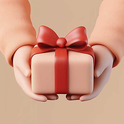JPG 편집이미지 손 행복 리본 들기 이벤트 신체부위 선물상자 3D 귀여움 축하 입체 베이지색 편집3D AI컴퓨터그래픽 AI콘텐츠 감정 컬러 컨셉 모션 선물 사람 상자 디지털합성 파일형식
