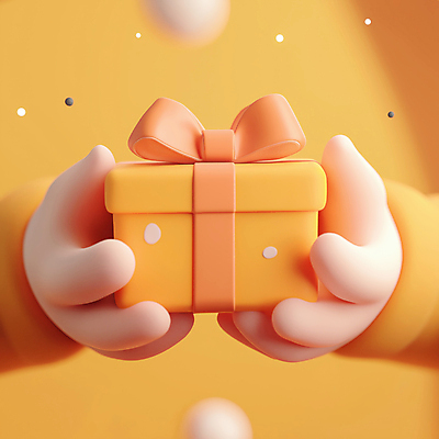 JPG 편집이미지 손 행복 리본 들기 이벤트 신체부위 선물상자 노란색 3D 귀여움 축하 입체 편집3D AI컴퓨터그래픽 AI콘텐츠 감정 컬러 컨셉 모션 선물 사람 상자 디지털합성 파일형식