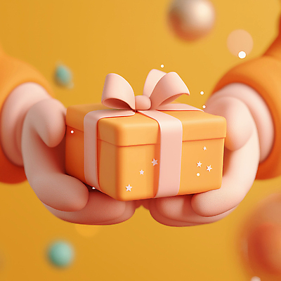 JPG 편집이미지 손 행복 리본 들기 이벤트 신체부위 선물상자 노란색 3D 귀여움 축하 입체 편집3D AI컴퓨터그래픽 AI콘텐츠 감정 컬러 컨셉 모션 선물 사람 상자 디지털합성 파일형식