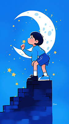 JPG 전신 남자 별 어린이 일러스트 밤하늘 숙이기 한명 소년 파란색 손들기 꿈 달 호기심 환상 소년한명만 국내일러스트 AI일러스트 AI콘텐츠 자연요소 1 감정 컬러 포즈 컨셉 모션 하늘 사람 야간 남자한명만 소년만 파일형식