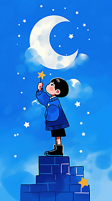 JPG 전신 남자 별 어린이 일러스트 밤하늘 한명 들기 소년 파란색 꿈 달 호기심 주머니손 요술봉 환상 소년한명만 국내일러스트 AI일러스트 AI콘텐츠 자연요소 1 감정 컬러 컨셉 모션 하늘 사람 야간 남자한명만 소년만 파일형식