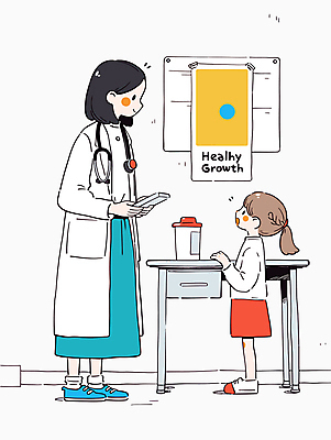 전신 여자 어린이 일러스트 청진기 건강 병원 미소 들기 소녀 성인 두명 진료 환자 의사 책상 상담 성장클리닉 차트보드 여자만 국내일러스트 AI파일 가구 의학 의료기기 모션 표정 사람 의료진 클리닉 파일형식 벡터