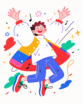 전신 남자 행복 어린이 음표 일러스트 기념 한명 웃음 소년 컬러풀 파티 기쁨 만세 축하 꽃가루 소년한명만 국내일러스트 AI파일 1 기호 감정 음악 컬러 컨셉 모션 표정 사람 이벤트 가루 남자한명만 소년만 파일형식 벡터