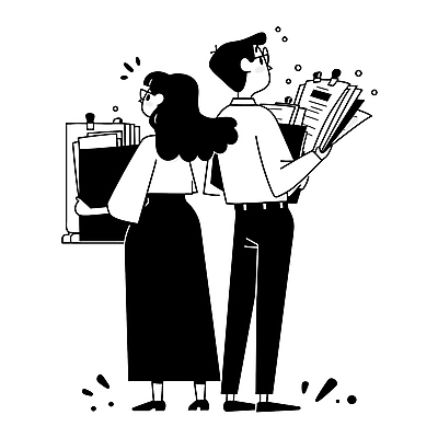 전신 여자 남자 의자 일러스트 비즈니스 아이디어 직장 들기 성인 두명 검은색 업무 직장인 그룹 집중 성인만 안경낌 국내일러스트 AI파일 직업 안경 컬러 가구 컨셉 회사 모션 사람 작업 파일형식 벡터