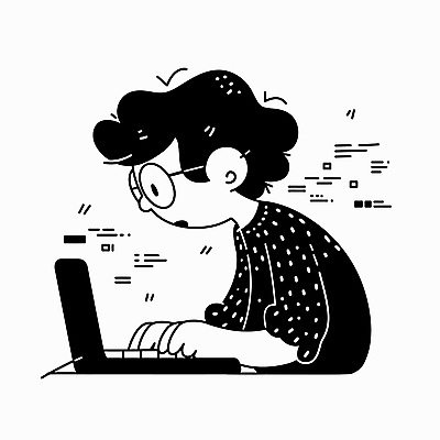 남자 일러스트 비즈니스 아이디어 직장 한명 상반신 성인 노트북 검은색 타이핑 업무 직장인 집중 성인남자한명만 안경낌 국내일러스트 AI파일 직업 1 안경 컬러 컨셉 회사 사람 전자제품 작업 남자한명만 성인남자만 파일형식 벡터