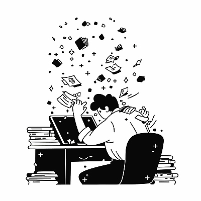 남자 의자 일러스트 비즈니스 아이디어 직장 한명 앉기 성인 노트북 반짝임 검은색 업무 직장인 집중 책상 책더미 성인남자한명만 국내일러스트 AI파일 직업 1 컬러 가구 컨셉 회사 모션 사람 책 전자제품 작업 무더기 남자한명만 성인남자만 파일형식 벡터