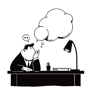 남자 말풍선 일러스트 비즈니스 아이디어 직장 한명 상반신 성인 책 검은색 턱괴기 스탠드 업무 직장인 집중 책상 성인남자한명만 국내일러스트 AI파일 직업 1 컬러 가구 컨셉 회사 모션 조명 사람 작업 남자한명만 성인남자만 파일형식 벡터