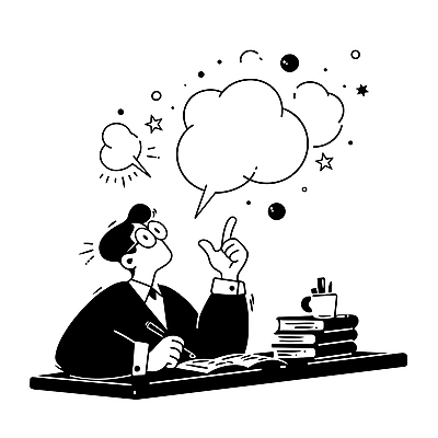 남자 말풍선 일러스트 비즈니스 아이디어 직장 한명 성인 펜 검은색 올려보기 가리킴 잡기 업무 직장인 집중 책상 연필꽂이 책더미 성인남자한명만 안경낌 국내일러스트 AI파일 직업 1 안경 컬러 가구 컨셉 회사 모션 문구용품 사람 손짓 책 필기구 작업 무더기 남자한명만 성인남자만 파일형식 벡터