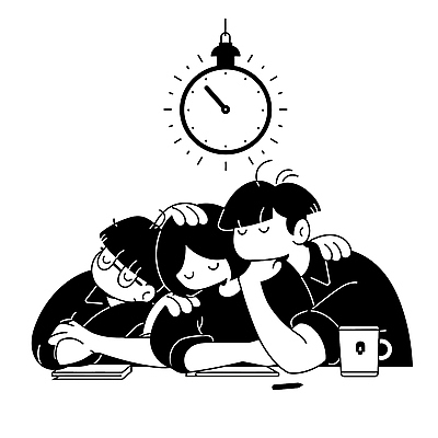 여자 남자 시계 일러스트 회의 아이디어 직장 상반신 성인 컵 세명 눈감음 검은색 잠 업무 직장인 엉킴 집중 책상 성인만 국내일러스트 AI파일 직업 식기 컬러 가구 컨셉 회사 비즈니스 모션 사람 작업 파일형식 벡터