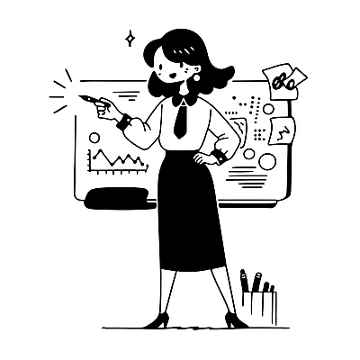 전신 여자 일러스트 비즈니스 그래프 아이디어 직장 한명 들기 성인 펜 검은색 업무 직장인 자신감 발표 집중 화이트보드 성인여자한명만 국내일러스트 AI파일 직업 1 감정 컬러 컨셉 회사 모션 사람 필기구 작업 여자한명만 성인여자만 파일형식 벡터