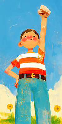 JPG 구름 남자 꽃 허리손 일러스트 청소년 하늘 한명 서기 미소 파란색 손들기 주먹 십대남자한명만 국내일러스트 AI일러스트 AI콘텐츠 자연요소 식물 1 컬러 포즈 모션 표정 사람 남자한명만 십대남자만 파일형식