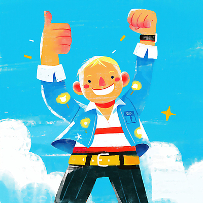 JPG 구름 남자 일러스트 하늘 한명 미소 웃음 성인 파란색 반짝임 주먹 최고 손목시계 성인남자한명만 국내일러스트 AI일러스트 AI콘텐츠 자연요소 1 시계 컬러 장신구 모션 표정 사람 남자한명만 성인남자만 파일형식