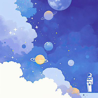 JPG 전신 구름 일러스트 한명 성인 파란색 반짝임 우주 행성 우주비행사 몽환 성인한명만 국내일러스트 AI일러스트 AI콘텐츠 자연요소 1 컬러 컨셉 모션 사람 성인만 파일형식