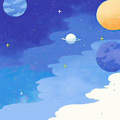 JPG 구름 일러스트 사람없음 파란색 반짝임 우주 행성 몽환 국내일러스트 AI일러스트 AI콘텐츠 자연요소 컬러 컨셉 모션 파일형식