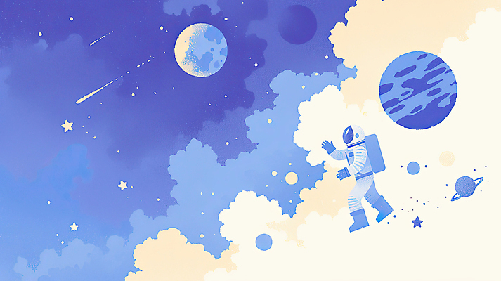 JPG 전신 구름 일러스트 한명 성인 파란색 반짝임 우주 행성 우주비행사 유성 몽환 성인한명만 국내일러스트 AI일러스트 AI콘텐츠 자연요소 1 컬러 컨셉 모션 사람 성인만 파일형식