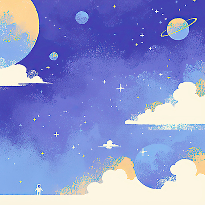 JPG 전신 구름 일러스트 사람없음 파란색 반짝임 우주 행성 우주비행사 몽환 국내일러스트 AI일러스트 AI콘텐츠 자연요소 컬러 컨셉 모션 파일형식
