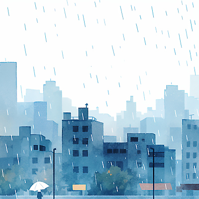 JPG 나무 가로등 일러스트 우산 난간 하늘 수채화 한명 들기 풍경 성인 건물 파란색 도시 비 감성 흐림 성인한명만 국내일러스트 AI일러스트 AI콘텐츠 자연요소 식물 1 건축물 공공시설 컬러 컨셉 모션 날씨 사람 성인만 파일형식