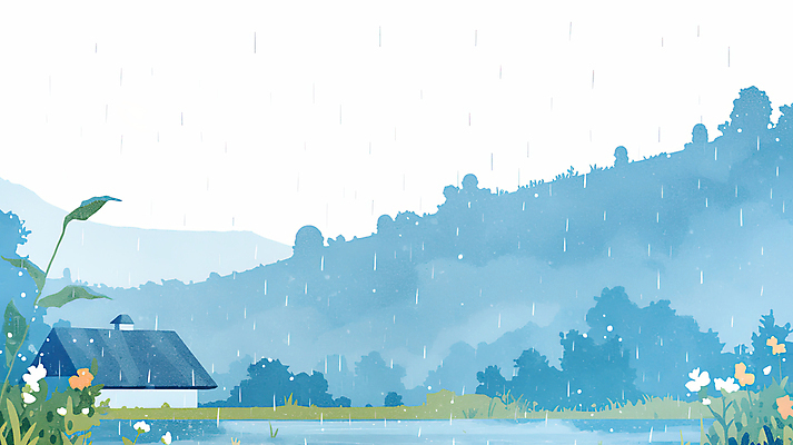 JPG 나무 꽃 일러스트 하늘 수채화 산 주택 풍경 사람없음 파란색 풀 비 감성 흐림 국내일러스트 AI일러스트 AI콘텐츠 자연요소 식물 컬러 컨셉 날씨 건물 파일형식