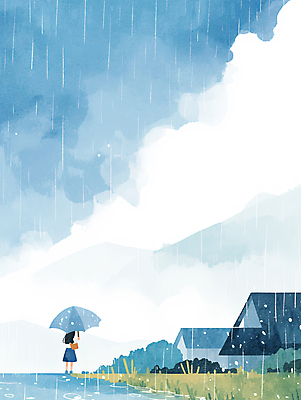 JPG 구름 여자 호수 일러스트 우산 하늘 수채화 산 주택 한명 들기 풍경 성인 파란색 풀 비 감성 흐림 성인여자한명만 국내일러스트 AI일러스트 AI콘텐츠 자연요소 식물 1 컬러 컨셉 모션 날씨 사람 건물 여자한명만 성인여자만 파일형식