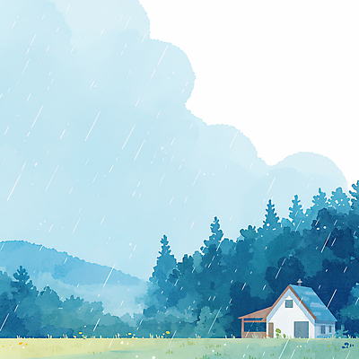JPG 나무 구름 일러스트 하늘 수채화 산 주택 풍경 초원 사람없음 파란색 비 숲 감성 흐림 국내일러스트 AI일러스트 AI콘텐츠 자연요소 식물 컬러 컨셉 날씨 건물 파일형식