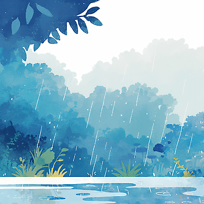JPG 나무 일러스트 하늘 수채화 풍경 사람없음 파란색 풀 비 숲 웅덩이 감성 흐림 국내일러스트 AI일러스트 AI콘텐츠 자연요소 식물 컬러 컨셉 날씨 파일형식
