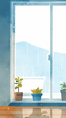 JPG 화분 일러스트 하늘 수채화 산 풍경 사람없음 파란색 마루 비 창가 감성 흐림 국내일러스트 AI일러스트 AI콘텐츠 자연요소 컬러 컨셉 창문 날씨 바닥 파일형식