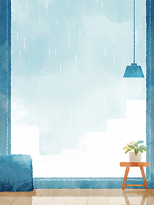 JPG 화분 일러스트 하늘 조명 수채화 풍경 사람없음 파란색 마루 풀 비 창가 감성 협탁 흐림 국내일러스트 AI일러스트 AI콘텐츠 자연요소 식물 컬러 가구 컨셉 창문 날씨 바닥 파일형식