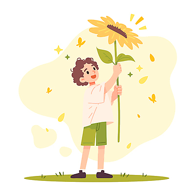 전신 남자 꽃잎 어린이 나비 일러스트 해바라기 한명 들기 소년 잔디 반짝임 에코 친환경 소년한명만 국내일러스트 AI파일 식물 1 꽃 곤충 모션 사람 환경 남자한명만 소년만 파일형식 벡터