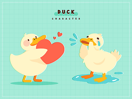 스티커 일러스트 그림자 들기 사람없음 귀여움 하트 울음 눈물 웅덩이 오리캐릭터 민트색 일러캐릭터 AI파일 모양 캐릭터 감정 컬러 동물캐릭터 컨셉 모션 오리 표정 파일형식 벡터