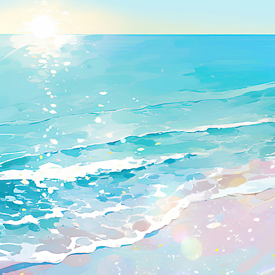 JPG 바다 일러스트 하늘 풍경 사람없음 파란색 햇빛 신비 잔물결 윤슬 국내일러스트 AI일러스트 AI콘텐츠 물결 컬러 컨셉 태양 파일형식