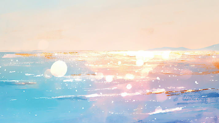 JPG 바다 일러스트 하늘 풍경 사람없음 파란색 빛 신비 잔물결 윤슬 국내일러스트 AI일러스트 AI콘텐츠 물결 컬러 컨셉 파일형식