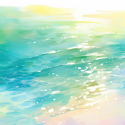JPG 바다 일러스트 풍경 사람없음 초록색 빛 신비 잔물결 윤슬 국내일러스트 AI일러스트 AI콘텐츠 물결 컬러 컨셉 파일형식
