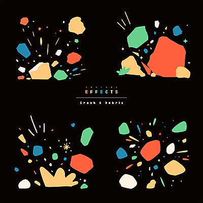 조각 스티커 일러스트 사람없음 컬러풀 손상 암석 파편 폭발 오브젝트 이펙트그래픽 국내일러스트 AI파일 컬러 컨셉 그래픽백그라운드 돌_바위 파일형식 벡터