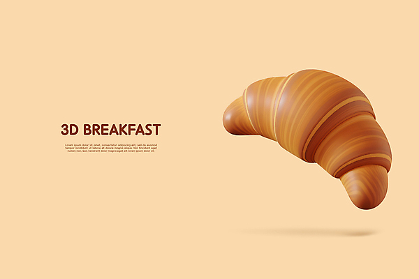 PSD 편집이미지 사람없음 갈색 3D 아침식사 크루아상 입체 엘리먼트 편집3D 빵 컬러 식사 디지털합성 파일형식