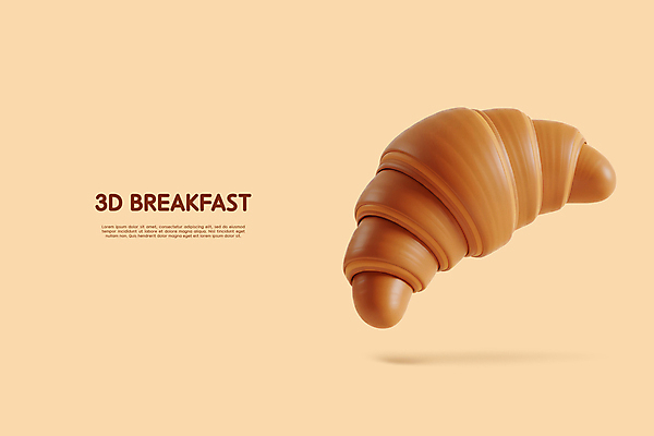 PSD 편집이미지 사람없음 갈색 3D 아침식사 크루아상 입체 엘리먼트 편집3D 빵 컬러 식사 디지털합성 파일형식