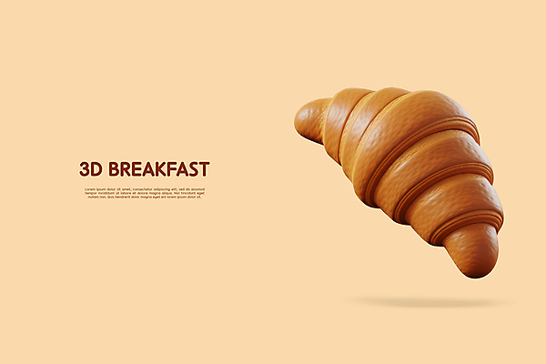 PSD 편집이미지 사람없음 갈색 3D 아침식사 크루아상 입체 엘리먼트 편집3D 빵 컬러 식사 디지털합성 파일형식